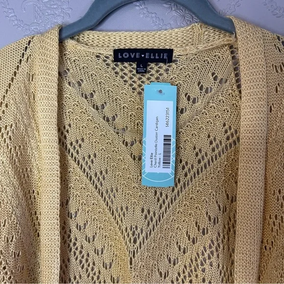 Yellow Open Knit Women's Sweater Love Ellie L Stitch Fix crochet butter yellow - Picture 3 of 4